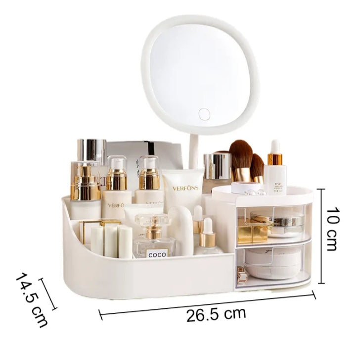 Cosmetiquera con espejo con tonos de iluminación