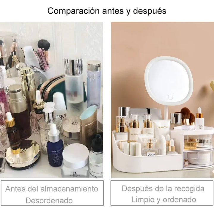 Cosmetiquera con espejo con tonos de iluminación