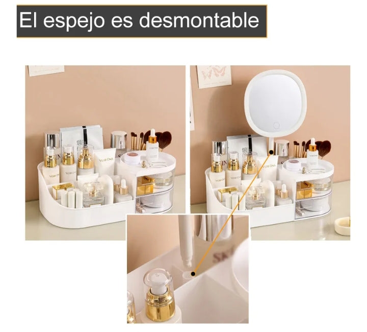 Cosmetiquera con espejo con tonos de iluminación