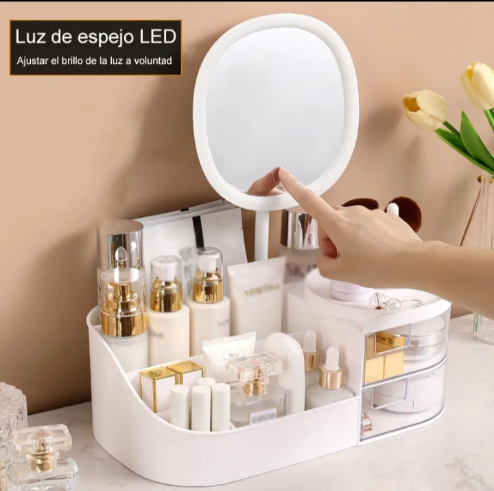 Cosmetiquera con espejo con tonos de iluminación