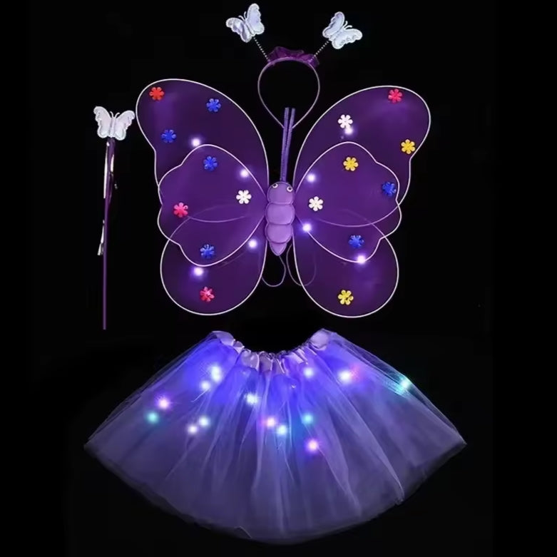 Disfraz de mariposa primavera desfile festival con luces para la noche
