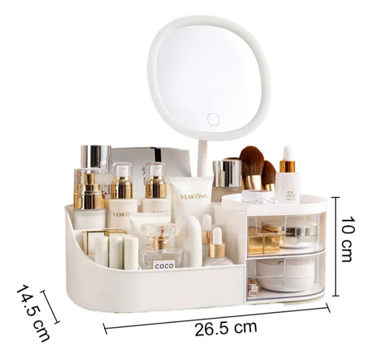 Cosmetiquera con espejo con tonos de iluminación