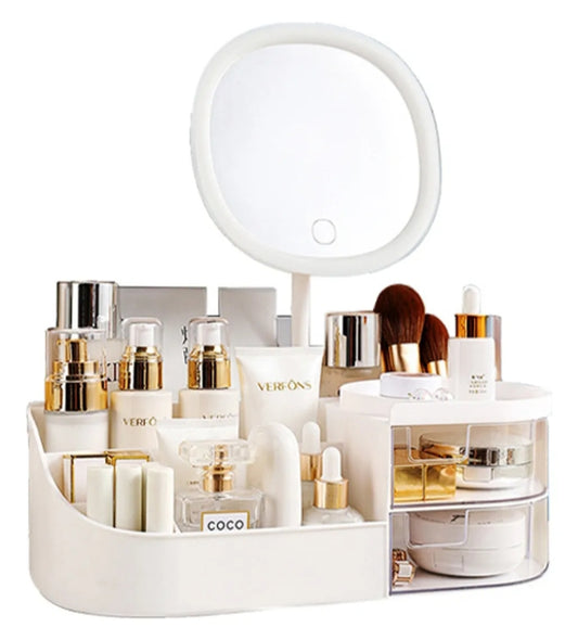 Cosmetiquera con espejo con tonos de iluminación