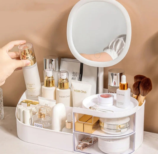Cosmetiquera con espejo con tonos de iluminación