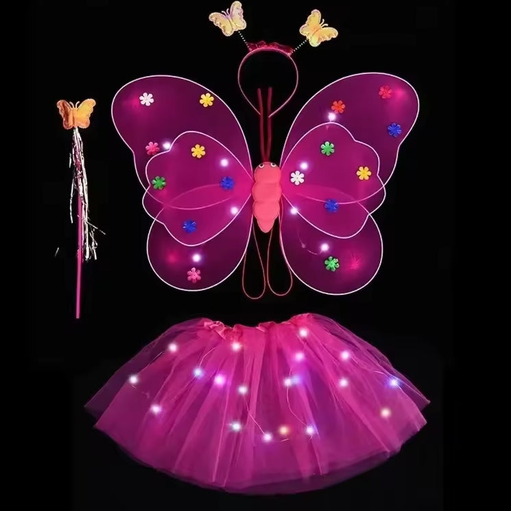 Disfraz de mariposa primavera desfile festival con luces para la noche