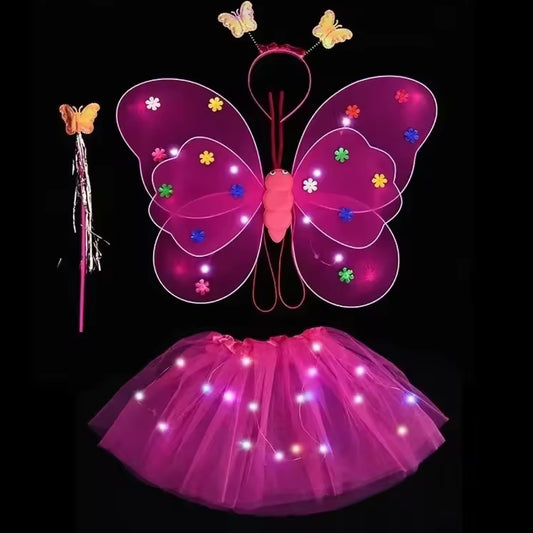 Disfraz de mariposa primavera desfile festival con luces para la noche