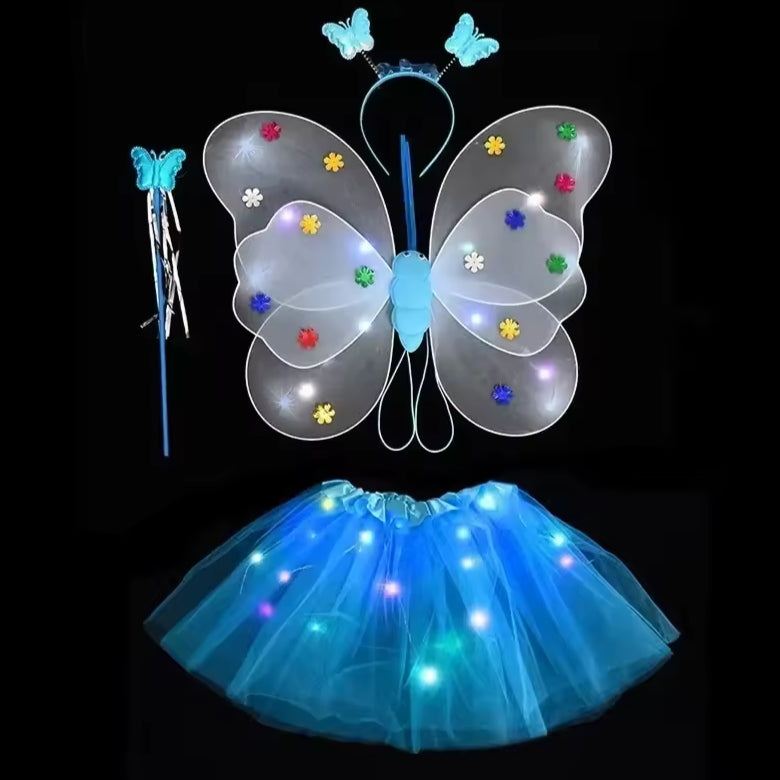 Disfraz de mariposa primavera desfile festival con luces para la noche
