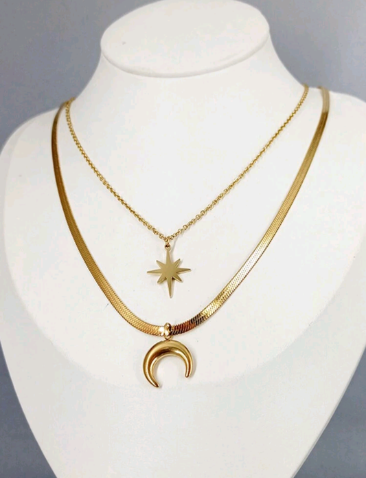 Set de 2 collares luna y estrella