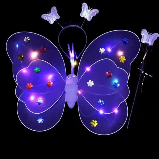 Disfraz de mariposa primavera desfile festival con luces para la noche