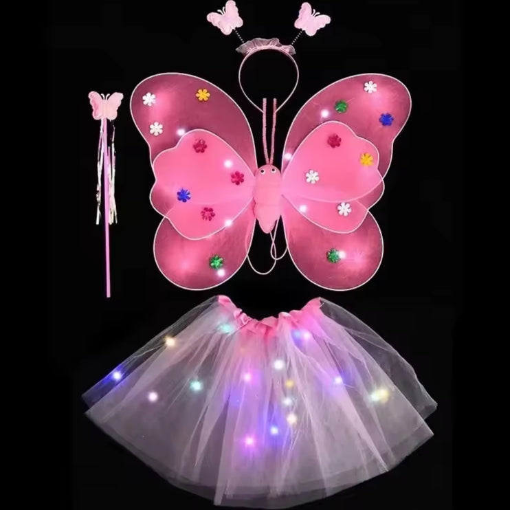 Disfraz de mariposa primavera desfile festival con luces para la noche