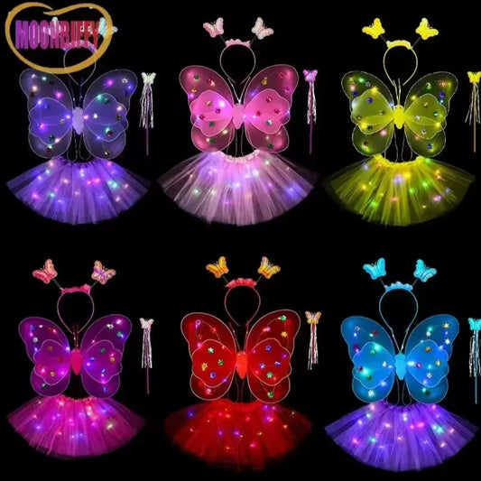 Disfraz de mariposa primavera desfile festival con luces para la noche